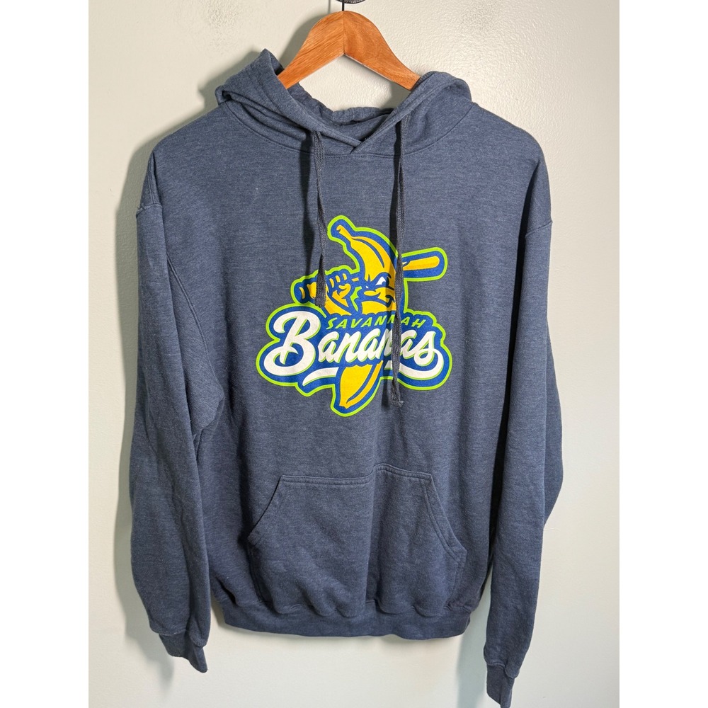 Savannah Bananas Baseball Graphic Hoodie Navy Blue Heather Pullover Mens Medium